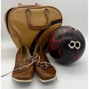 Vintage 70's Brunswick Bowling Bag, Fireball Bowling Ball &‎ Shoe Set